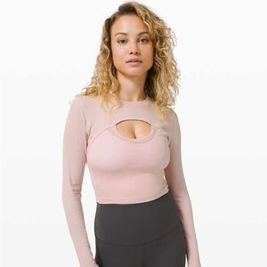 Lululemon Better Best Cut Out Light Pink Ribbed Long Sleeve Cropped Top